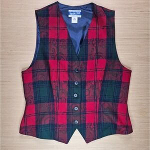 Vintage Pendleton‎ Petite Vest Womens Size 8 Plaid Wool Red Green Button Front